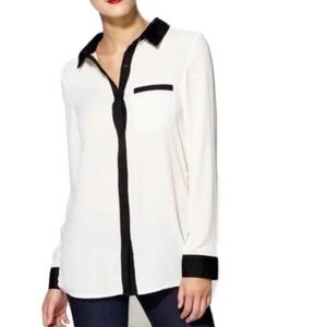 Free People XS Portolio Sheer Long Sleeve Button-up Tuxedo Pipe Trimmed Shirt